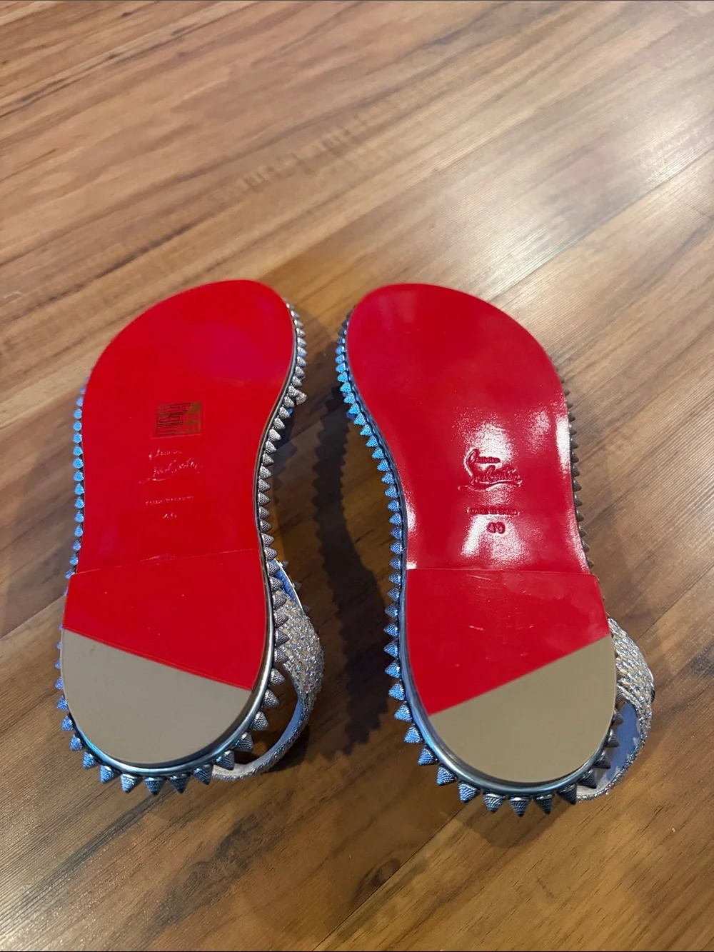 Christian Louboutin Silver Studded Leather Ankle-Strap Sandals size 40